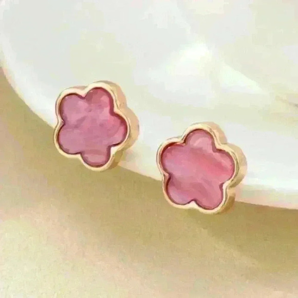 Pink Clover Stud Earrings - Picture 1 of 2